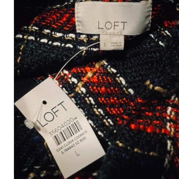 NEW $150 LOFT Red Plaid Textured Tweed Shirt Jacket    Size: L - Picture 7 of 7